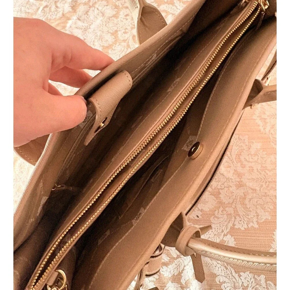 Anne Klein Tan Faux Leather Shoulder Tote Bag Gold Hardware for Women NWT